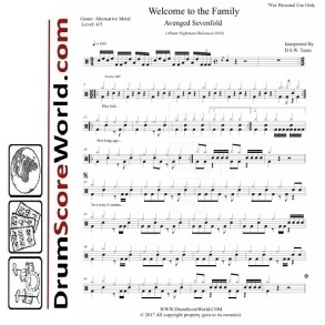 Avenged Sevenfold - Welcome to the Family - Drum Sheet + Play-Along Track